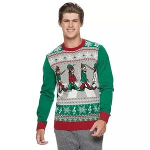 Ugly Christmas Sweater Beatles Abbey Road Elves Light-Up Size M